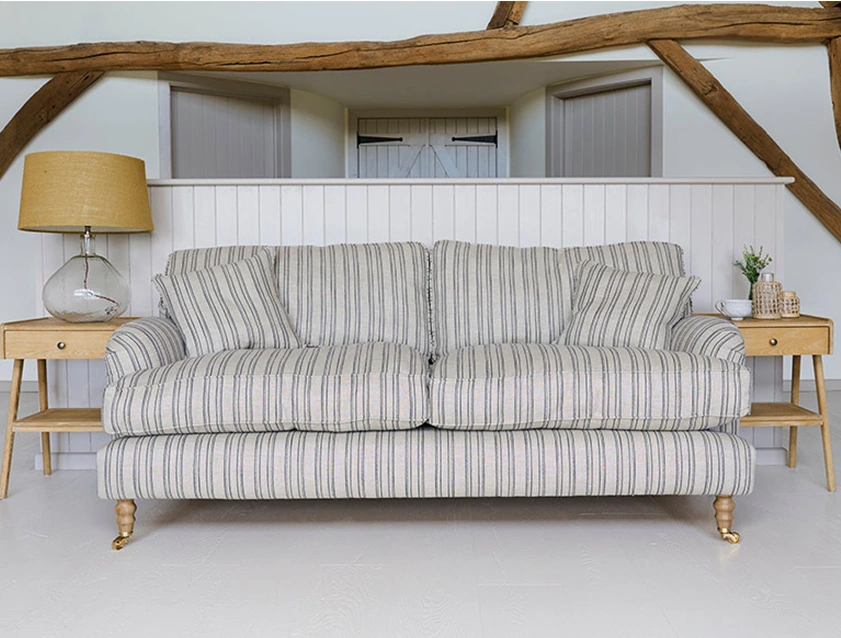 2 Alwinton 3 Seater Sofa in Hovingham Woven Linen Stripe Blue